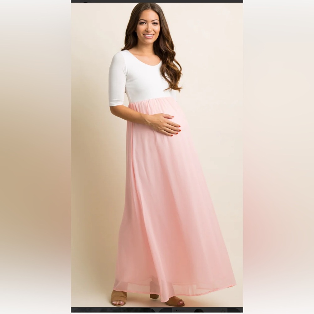 NWT PinkBlush Light Pink Chiffon Colorblock Maxi Dress Size Small Made in USA